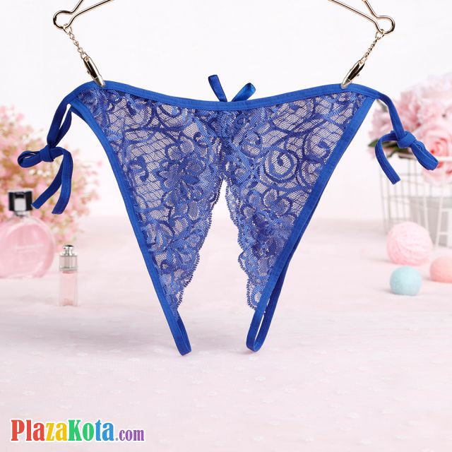 P584 - Celana Dalam Panties Thong Biru Transparan Crotchless Ikat Samping - Photo 2