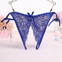 P584 - Celana Dalam Panties Thong Biru Transparan Crotchless Ikat Samping