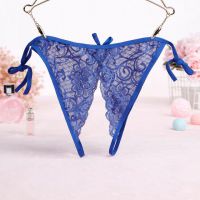 P584 - Celana Dalam Panties Thong Biru Transparan Crotchless Ikat Samping - 2