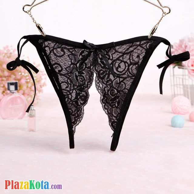 P585 - Celana Dalam Panties Thong Hitam Transparan Crotchless Ikat Samping - Photo 1