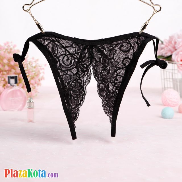 P585 - Celana Dalam Panties Thong Hitam Transparan Crotchless Ikat Samping - Photo 2