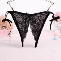 P585 - Celana Dalam Panties Thong Hitam Transparan Crotchless Ikat Samping