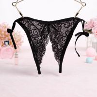 P585 - Celana Dalam Panties Thong Hitam Transparan Crotchless Ikat Samping - 2