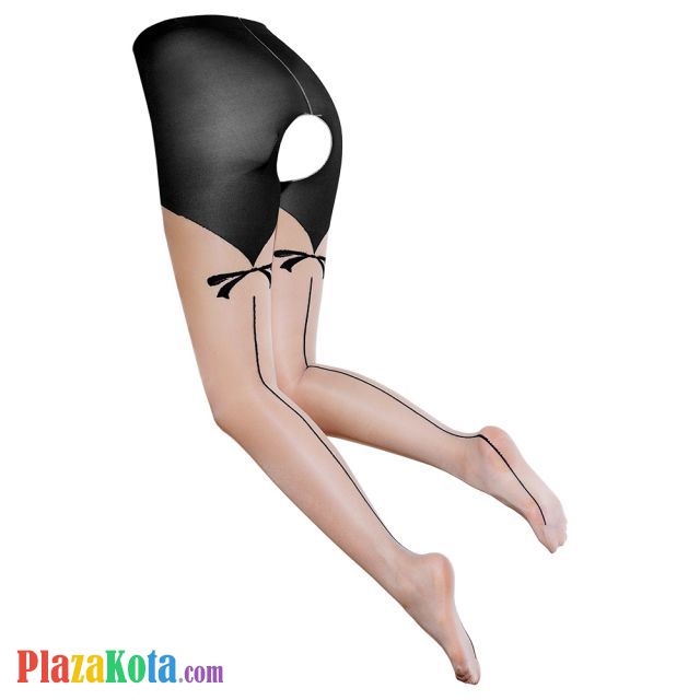 S046 - Stocking Pantyhose Hitam Krem Transparan Crotchless Garis Lurus - Photo 2