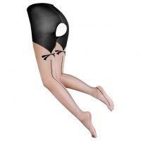 S046 - Stocking Pantyhose Hitam Krem Transparan Crotchless Garis Lurus - 2