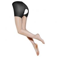 S047 - Stocking Pantyhose Hitam Krem Transparan Crotchless Garis Gelombang - 2