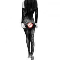 BS211 - Bodystocking Full Body Halterneck Hitam Transparan Open Cup Crotchless Lengan Panjang - Thumbnail 2