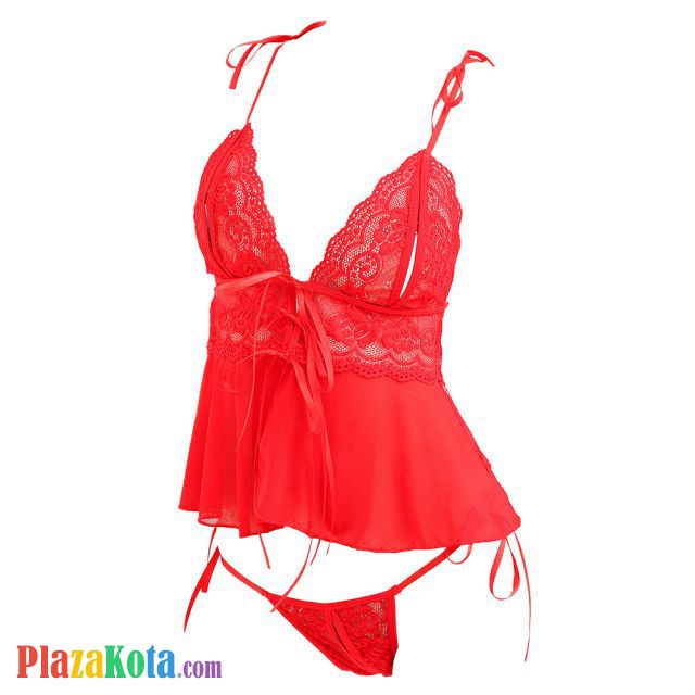 L1225 - Lingerie Babydoll Merah Transparan, Cup Openable, Crotchless - Photo 1