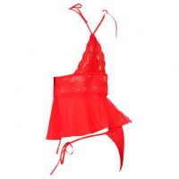 L1225 - Lingerie Babydoll Merah Transparan, Cup Openable, Crotchless - 2