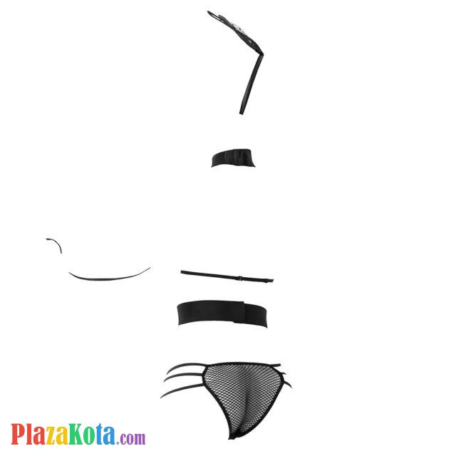 L1227 - Lingerie Costume Playboy Bunny Kelinci Halterneck Hitam Transparan, Bando, Topeng Wajah - Photo 2
