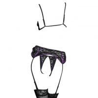 B337 - Bra Set Bralette Open Cup Hitam Transparan Celana Dalam Crotchless Garter Belt Stocking - Thumbnail 2