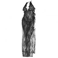 L1233 - Lingerie Long Gown Hitam Transparan