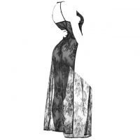 L1233 - Baju Tidur Lingerie Long Gown Maxi Dress Hitam Transparan - Thumbnail 2