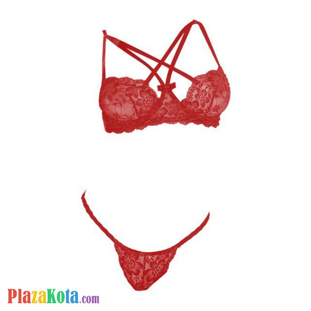 B338 - Bra Set Underwire Kawat Merah Transparan Celana Dalam - Photo 1