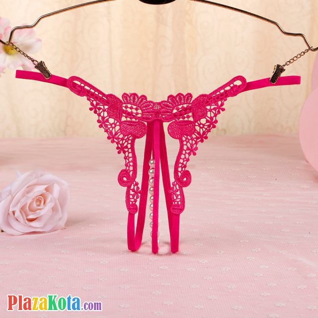 GS321 - Celana Dalam G-String Mutiara T-Back Crotchless Magenta - Photo 1