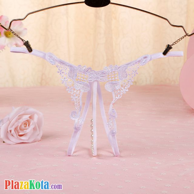 GS322 - Celana Dalam G-String Mutiara T-Back Crotchless Putih - Photo 1