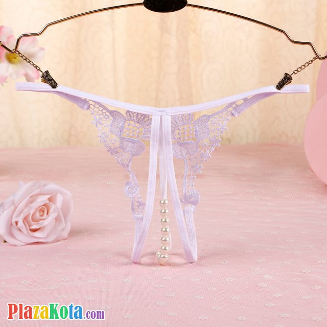 GS322 - Celana Dalam G-String Mutiara T-Back Crotchless Putih - Photo 2