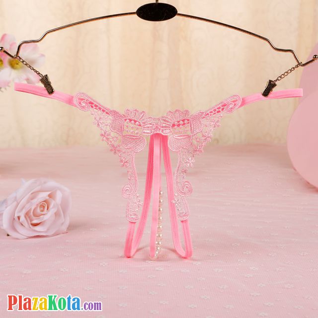 GS323 - Celana Dalam G-String Mutiara T-Back Crotchless Pink - Photo 1