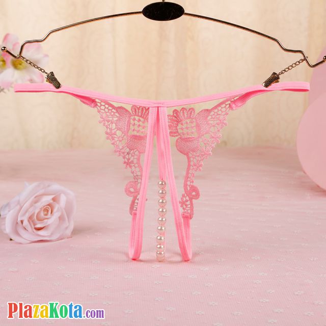 GS323 - Celana Dalam G-String Mutiara T-Back Crotchless Pink - Photo 2