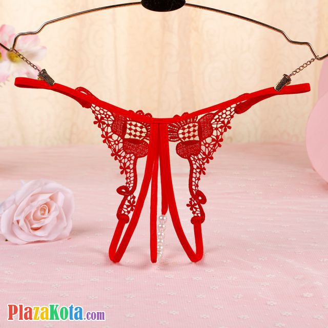 GS324 - Celana Dalam G-String Mutiara T-Back Crotchless Merah - Photo 2