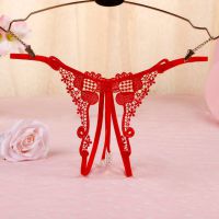 GS324 - Celana Dalam G-String Mutiara T-Back Crotchless Merah