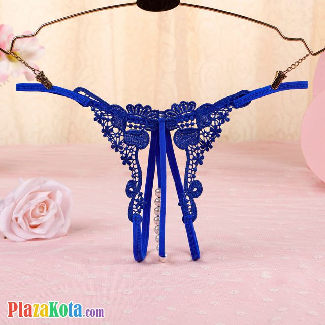 GS325 - Celana Dalam G-String Mutiara T-Back Crotchless Biru - Photo 1