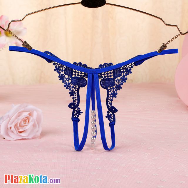 GS325 - Celana Dalam G-String Mutiara T-Back Crotchless Biru - Photo 2