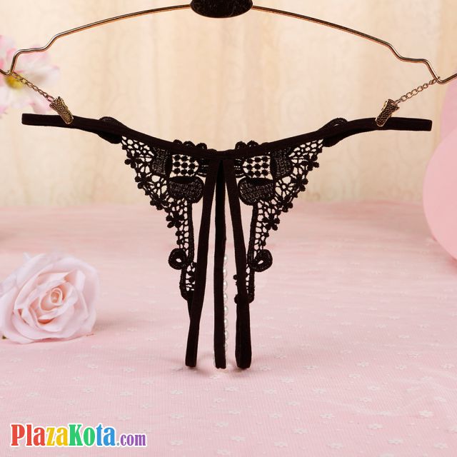 GS326 - Celana Dalam G-String Mutiara T-Back Crotchless Hitam - Photo 2