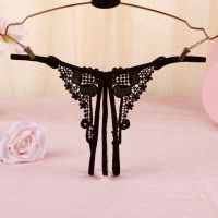 GS326 - Celana Dalam G-String Mutiara T-Back Crotchless Hitam - Thumbnail 2