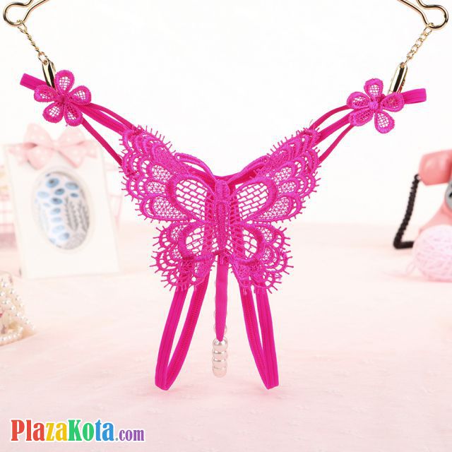 GS333 - Celana Dalam G-String Mutiara T-Back Kupu-Kupu Crotchless Magenta - Photo 1