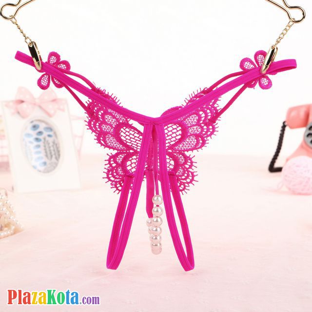 GS333 - Celana Dalam G-String Mutiara T-Back Kupu-Kupu Crotchless Magenta - Photo 2