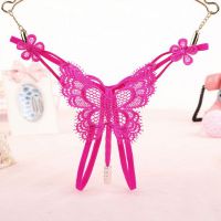 GS333 - Celana Dalam G-String Mutiara T-Back Kupu-Kupu Crotchless Magenta