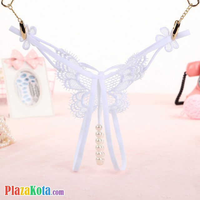 GS334 - Celana Dalam G-String Mutiara T-Back Kupu-Kupu Crotchless Putih - Photo 2