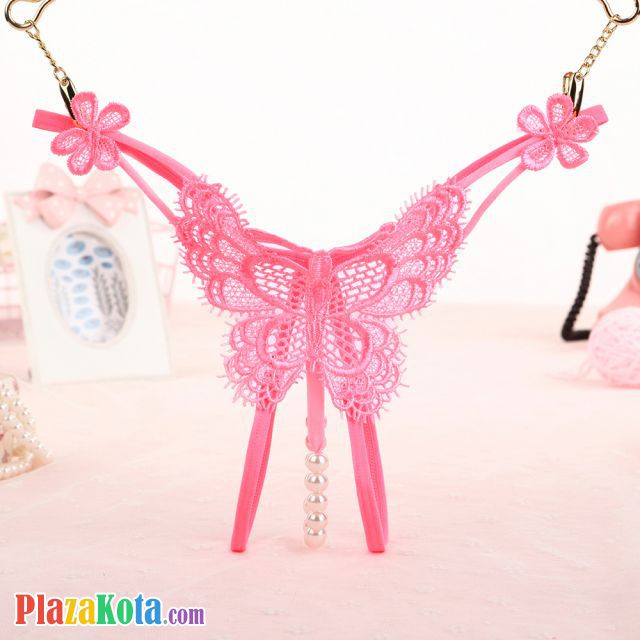 GS335 - Celana Dalam G-String Mutiara T-Back Kupu-Kupu Crotchless Pink - Photo 1