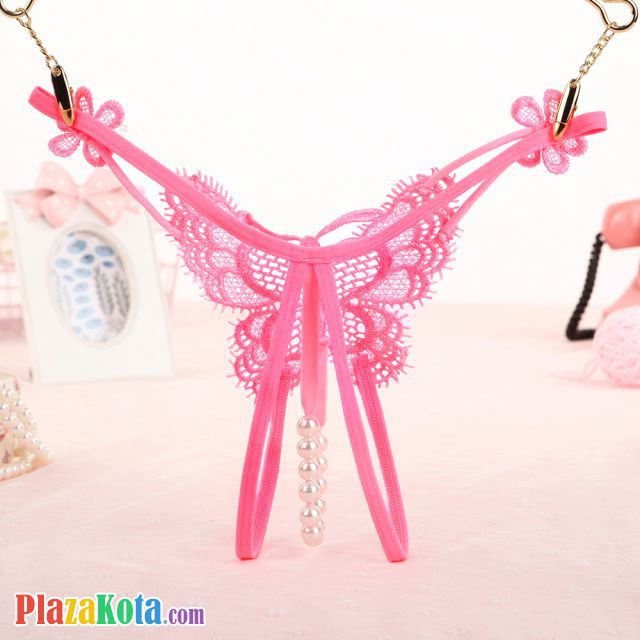 GS335 - Celana Dalam G-String Mutiara T-Back Kupu-Kupu Crotchless Pink - Photo 2