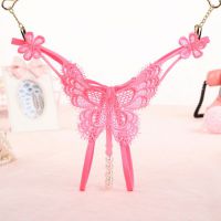 GS335 - Celana Dalam G-String Mutiara T-Back Kupu-Kupu Crotchless Pink