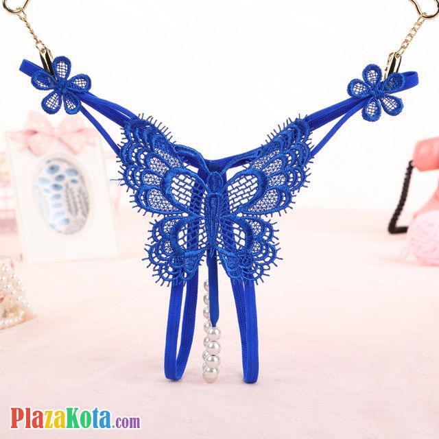 GS337 - Celana Dalam G-String Mutiara T-Back Kupu-Kupu Crotchless Biru - Photo 1