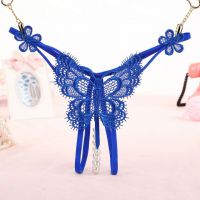 GS337 - Celana Dalam G-String Mutiara T-Back Kupu-Kupu Crotchless Biru