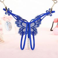 GS337 - Celana Dalam G-String Mutiara T-Back Kupu-Kupu Crotchless Biru - Thumbnail 2