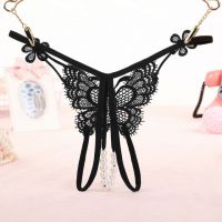 GS338 - Celana Dalam G-String Mutiara T-Back Kupu-Kupu Crotchless Hitam - Thumbnail 2