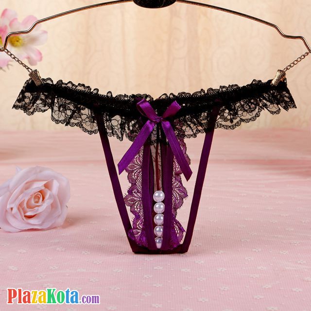 GS347 - Celana Dalam G-String Mutiara Ungu Karet Hitam - Photo 1