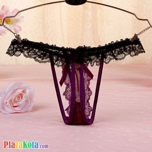 GS347 - Celana Dalam G-String Mutiara Ungu Karet Hitam - Photo 2