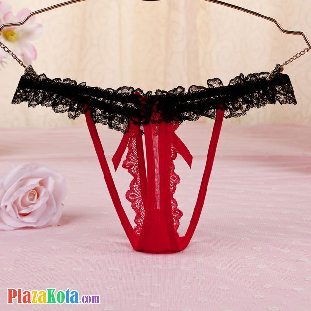 GS348 - Celana Dalam G-String Mutiara Merah Karet Hitam - Photo 2