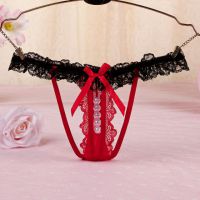 GS348 - Celana Dalam G-String Mutiara Merah Karet Hitam