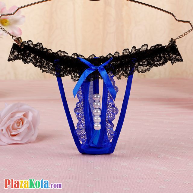 GS349 - Celana Dalam G-String Mutiara Biru Karet Hitam - Photo 1