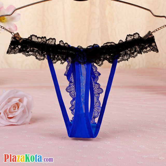 GS349 - Celana Dalam G-String Mutiara Biru Karet Hitam - Photo 2