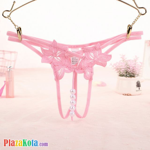 GS357 - Celana Dalam G-String Mutiara Crotchless Tali 2 Pink - Photo 1