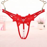 GS358 - Celana Dalam G-String Mutiara Crotchless Tali 2 Merah