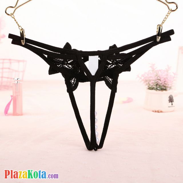 GS362 - Celana Dalam G-String Mutiara Crotchless Tali 2 Hitam - Photo 2