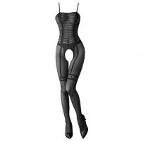 BS216 - Bodystocking Full Body Hitam Transparan Crotchless